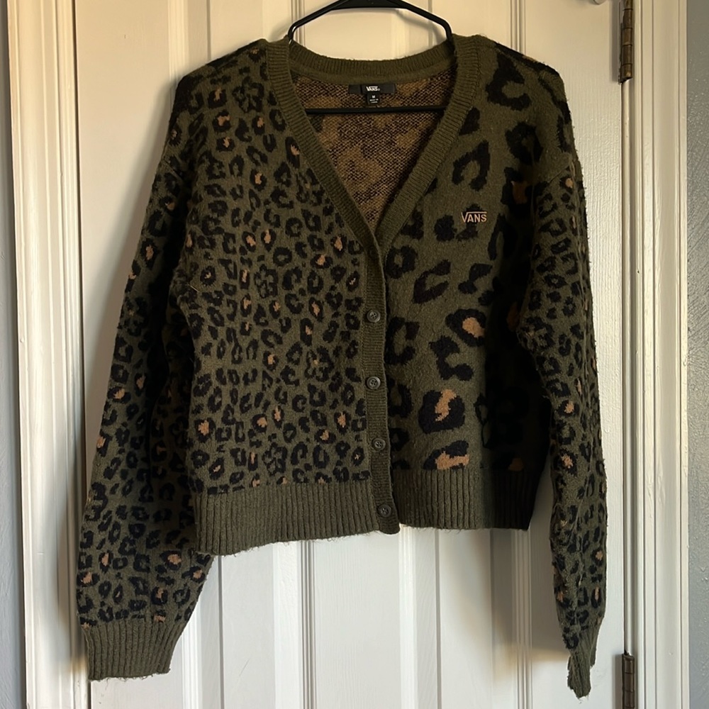 Vans Olive Green Leopard Print Button-Up Cardigan